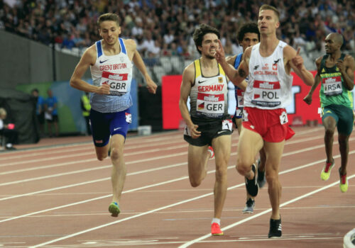 Marcin Lewandowski and Neil Gourley at the 2018 Athletics World Cup. Photo: MV4R Photography