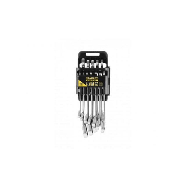 Set Stanley FatMax 12 Chiavi Combinate A Cricchetto - Misure Da 8 A 19 Mm, Bocca Anti-Scivolo, Finitura Cromata