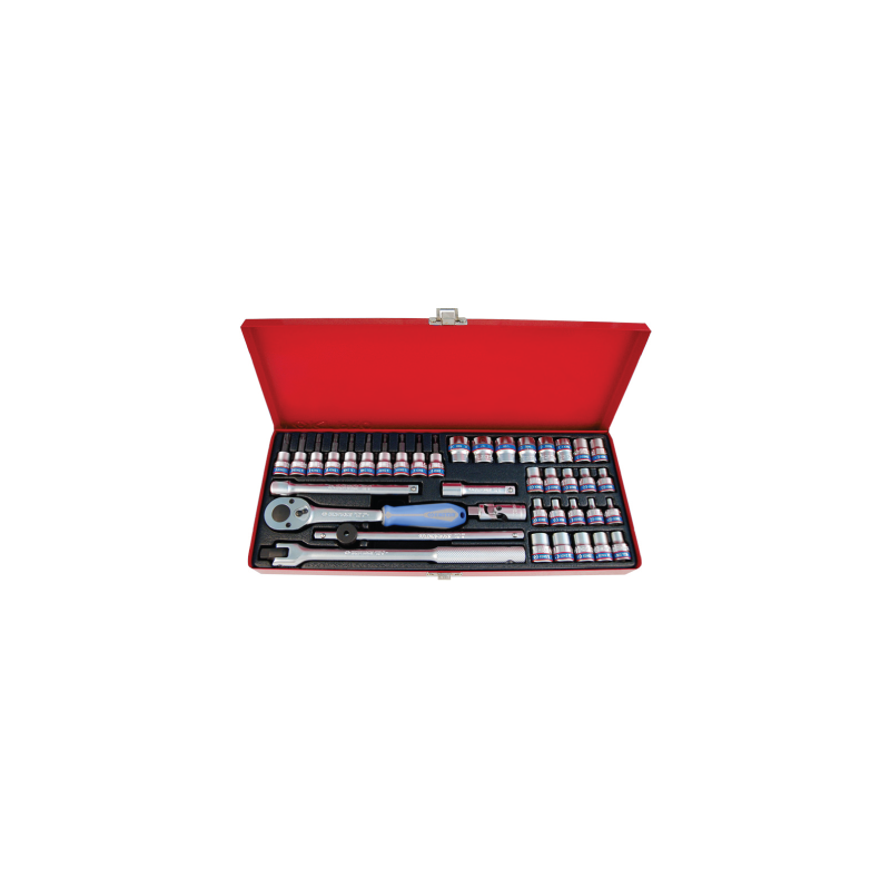 Conjunto de Ferramentas de Soquete Curto KING TONY 3/8" em Caixa de Metal