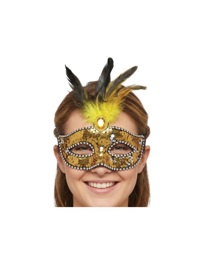 Gold Feathers Sequinned Mask