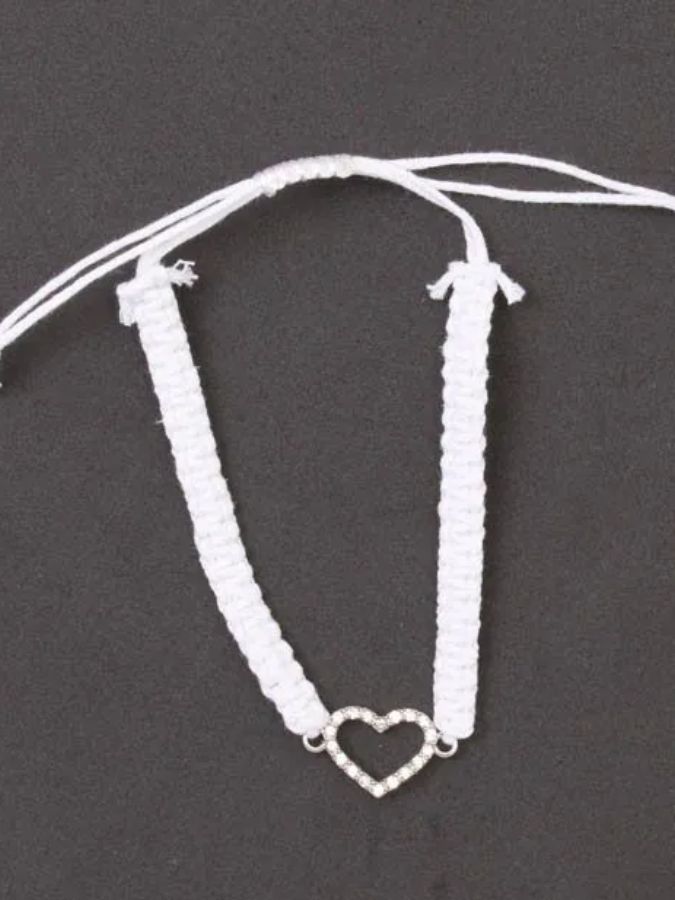 Bracelet Corded Heart White