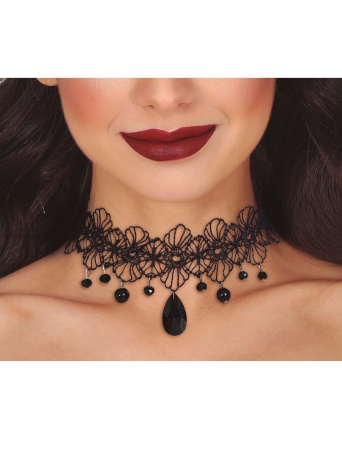 Choker Black Lace  Stones
