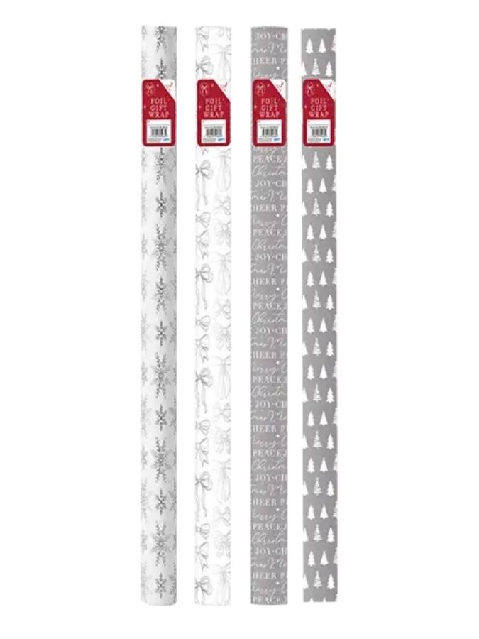 Xmas Gift Wrap Silver Asstd